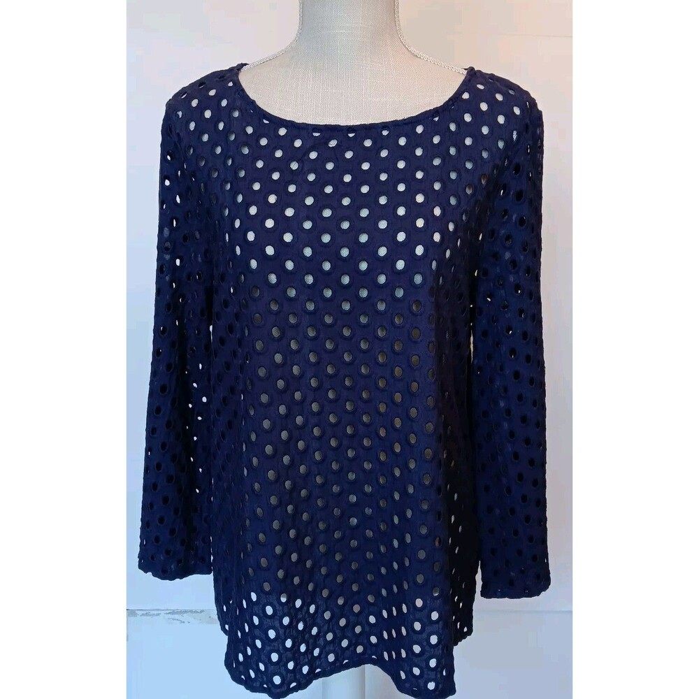 George Simonton Says Size L Navy Blue Cotton Eyelit Open-knit Beachy Top Cover